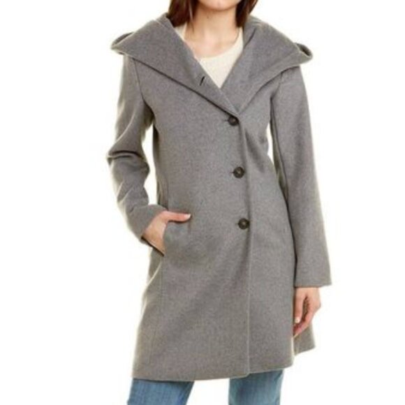 Cole Haan Gray Wool Slick Shawl Button Oversized Hooded Jacket Coat Winter 2 XS - Picture 1 of 15
